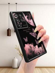 1 buah Casing Ponsel Fashion Android Bahan TPU Murni Warna Pink Asap dengan Motif Kupu-kupu dan Elemen, Tebal, Anti Jatuh, Anti Sidik Jari, Motif Pasir Berlian Hitam, Cocok untuk Samsung/Transsion/HONOR/ - Hitam - View 4