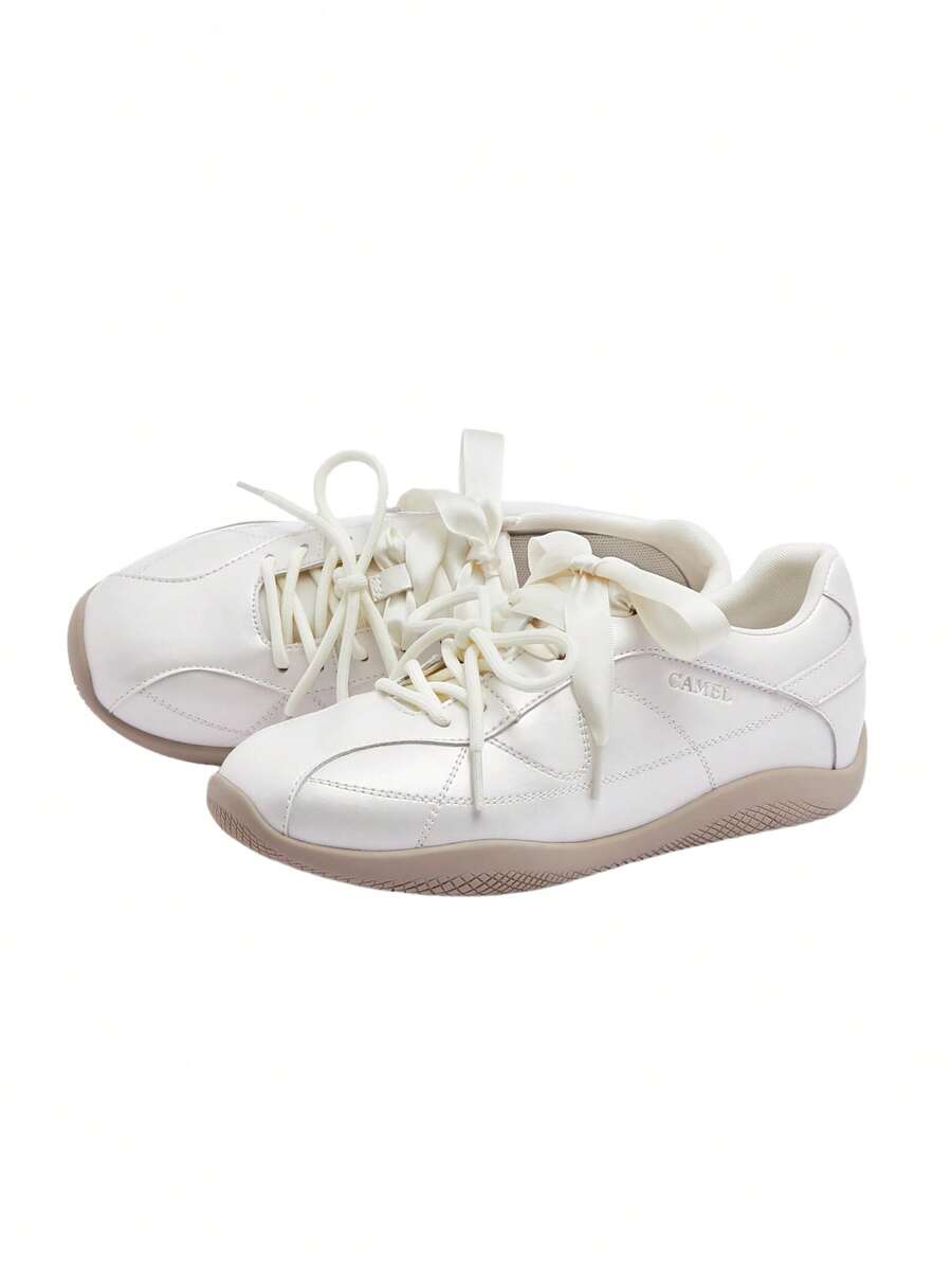 CAMEL CROWN Sepatu Sneakers Wanita Gaya Jerman yang Manis & Segar, Sepatu Kasual Modis Serbaguna, Cocok untuk Perjalanan ke Kantor - Krem - View 1