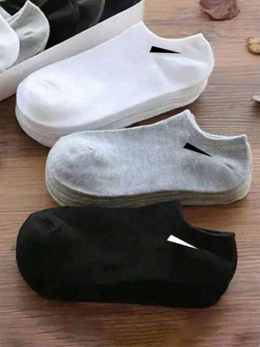 5 Pasang Kaos Kaki Pendek Minimalis Wanita Warna Hitam, Putih, Abu-abu - MultiWarna - View 1