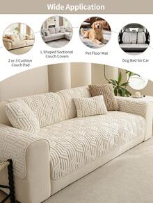 1pc Geometric Embossed Plush Sofa Cover, Non-Slip Washable Sofa Protector, Suitable For Pet Homes, Neutral Wabi-Sabi Style, Living Room Bedroom Dining Room All-Season Use, Multiple Sizes And Colors Available - White - View 3