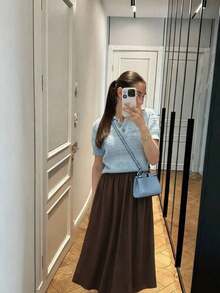 Women's Elastic Waist Flared Skirt - Brown - View 5