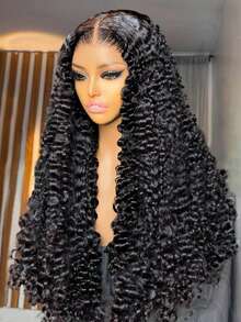 Uveous 200% Density 13x6 HD Transparent Curly Lace Front Wig Human Hair Pre Plucked Glueless Kinky Curly Lace Front Wig Human Hair Wigs Bleached Knots Wigs For Women - SNatural - 查看 3