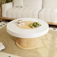 Round Coffee Table With Ribbed Cylindrical Base, Table With White-Wood-Colored Two-Tone Tabletop Made Of MDF And PVC, Living Room Table For The Living Room, Compact Side Table For Small Apartments - 白色 - 查看 5
