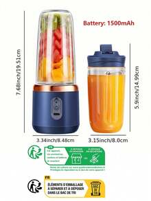 1pc Portable Electric Juicer, 400ml Wireless Mini Blender Cup, USB Rechargeable Smoothie Maker With Optional Dual Cup Design, Perfect For Fruits & Vegetables. Suitable For Sports, Home And Travel, Practical Christmas & New Year Gift For Women - Multicolor - View 9