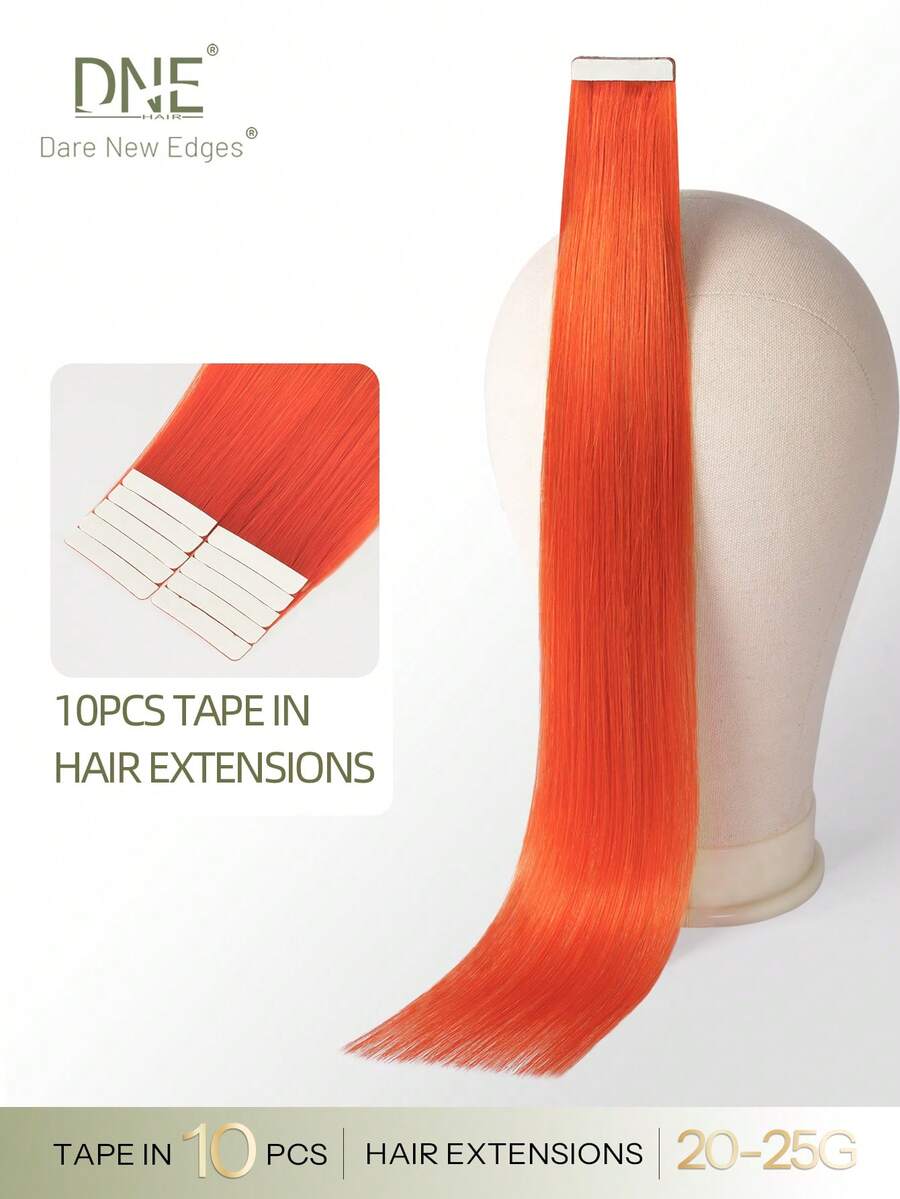 DNE HAIR 10 Peças Extensões de Cabelo 100% Humano Sem Costura Invisível Colorida 25g 18 Polegadas Cor Arco-Íris Sedosa Alta Qualidade Pontas Grossas Saudável Durável Extensões de Cabelo Invisível com Fita para Mulheres/Meninas - SORANGE - Visão 1