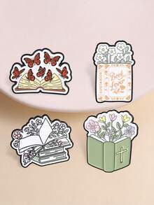 1pc Book Flower Butterfly Pattern Brooch, Clothing & Backpack Lapel Pin, Friendship Gift, Unisex Daily Accessory - Multicolor - View 5