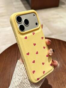 Full Screen Small Heart Leather Luxury Yellow Shockproof Fashion Phone Case, Compatible With IPhone 17 Pro Max, 16 Pro Max, 17 Pro, 16, 17, 16promax, 15, 14, 13 Pro Max, 17 Air, Litchi Texture Faux Leather Anti-Drop Case, Cute Back Cover, Spring Gift, Party Birthday Gift - Yellow - View 5