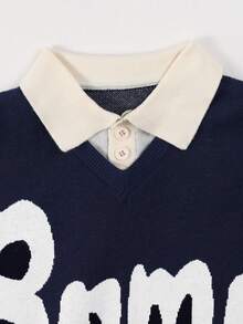 1pc Tween Boys American Street Style Creative Letter 2 In 1 Sweater Knit Top - Blue - View 4