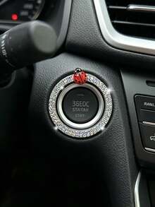 Anillo decorativo de arranque de un toque para coche con diseño de mariquita, decoración interior con incrustaciones de strass, pegatina decorativa universal para botón de interruptor de encendido - A - Ver 7
