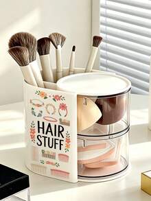 「HAIR STUFF」髮飾圖案多功能旋轉桌面收納盒，分格收納設計，方便存放女童髮飾、髮圈、珠寶、DIY手工材料與小工具，適合整理項鍊、耳環、手鍊、戒指、化妝刷、髮夾及各種配件 - 彩色 - 查看 13