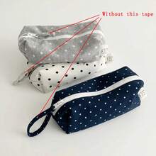1pc Korean Style Polka Dot Star Canvas Pencil Case, Large Capacity Zipper Pencil Pouch, Portable Minimalist Stationery Storage Bag, Suitable For School, Travel, Cosmetics Use,Back To School - Pencil Case - View 2