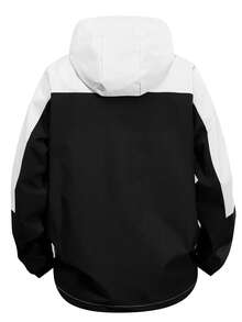 Women's Black & White Colorblock Hooded Jacket, Outdoor Casual Hiking Coat - White - View 4