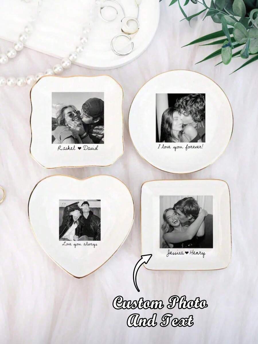 Personalized Photo Ceramic Jewelry Tray Ring Dish Gift, Customized Jewelry Storage Plate For Mother, Grandmother, Daughter, Teacher's Day Gift, Thanksgiving Gift - Multicolor - View 1