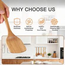 10pcs Wooden Kitchen Utensils Kit,Smooth Finish Teak Wooden Kitchen Utensils Set,Non-Stick, Lightweight Kitchen Supplies Baking Accessories For Cooking - Maroon - View 3