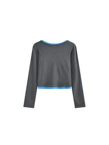 Patchwork Versatile Long Sleeve T-Shirt Women's New Slim Fit Base Layer Top - Grey - View 5
