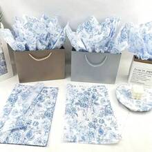 50 Sheets Blue Floral Tissue Gift Wrapping Paper - 14x20 Inch Chinoiserie Vintage Blue & White Peony Rose Design, High-Quality Durable Paper For Birthdays, Weddings, Parties, DIY Crafts, Bouquet Wrapping Paper, Special Occasion Decor, - Multicolor - View 1