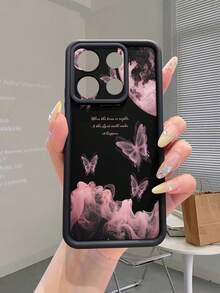 1 buah Casing Ponsel Fashion Android Bahan TPU Murni Warna Pink Asap dengan Motif Kupu-kupu dan Elemen, Tebal, Anti Jatuh, Anti Sidik Jari, Motif Pasir Berlian Hitam, Cocok untuk Samsung/Transsion/HONOR/ - Hitam - View 1