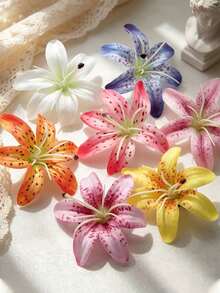5pcs Multicolor Artificial Lily Flower Heads, Realistic Fake Flower Heads, Suitable For Crafts, Floral Arrangements, Wedding Bouquets, Wreaths And Home Party Decoration - Multicolor - View 1