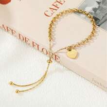 1pc Minimalist Heart Decor Adjustable Stainless Steel Bracelet For Women's Daily Wear - Butterfly - View 3