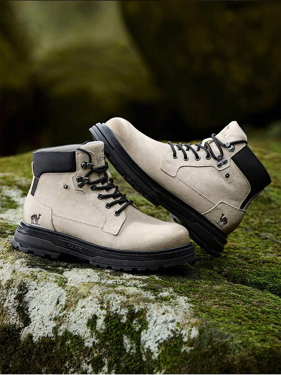 CAMEL CROWN Men's Water-Resistant High-Top Lace-Up Boots – Stylish, Non-Slip, Thick-Soled Work-Style Outdoor Boots - Gray-black - View 1
