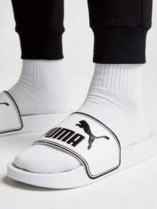 Sandal Selop Pantai PUMA Leadcat, Trim Kulit, Anti Selip, Unisex, Putih/Hitam - Putih - View 1