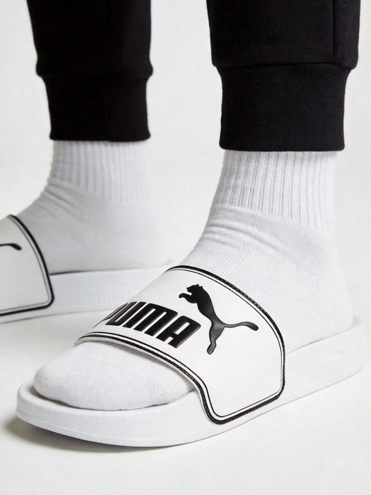 Sandal Selop Pantai PUMA Leadcat, Trim Kulit, Anti Selip, Unisex, Putih/Hitam - Putih - View 1