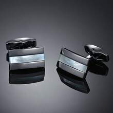 1 Pair Men's Fashion Geometric Copper Cufflinks, Elegant Shirt Accessory For Wedding, Business And Banquet - Black - View 2