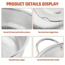 1pc Stainless Steel Strainer, Round Vegetable Filter, Kitchen Fruit Washing And Draining Mesh, Kitchen Accessory To Improve Kitchen Efficiency, Suitable For Vegetables, Rice And Fruit, Essential Home Drainage Accessory. - Silver - View 4