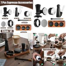 7 PCS Espresso Accessories Kit, Espresso Tamping Station, Coffee Tamper, Coffee Distributor, WDT Tool, Puck Screen, Dosing Funnel, Cleaning Brush, Barista Tools Set - Black - View 1