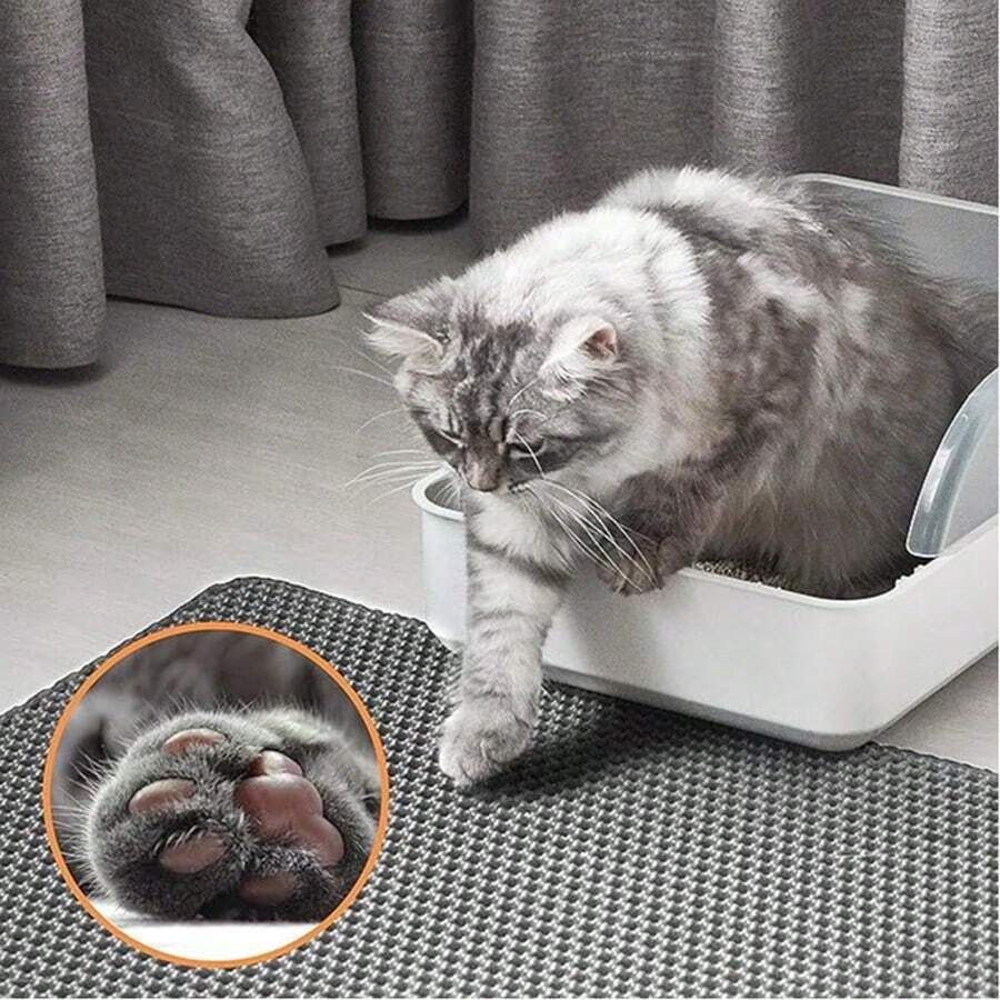 One EVA Anti-Slip Pet Litter Tray, Serving Dual Purposes As Both A Cat Litter Tray And A Pet Feeding Pad. The Double-Layered Single-Opening Washable Litter Tray Is Suitable For Indoor Use In Cats' Homes. - Grey - View 1
