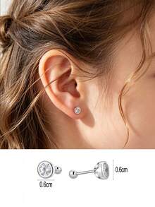 1 Pair 925 Sterling Silver Hypoallergenic Cubic Zirconia Stud Earrings, Cute And Playful Design, Sparkling Cubic Zirconia Inlaid, Spiral Ear Backs Secure Fit, Exquisite And Adorable, Gift Box Included, Suitable For Daily Or Holiday Wear, Gift For Girls, Gift For Girl, Gift For Friends, Gift For Back To School, Holiday Gift - one-size - View 7