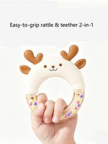 2-In-1 Baby Rattle Teether Set, Cute Cartoon Dinosaur Rabbit Crab Deer Soft Silicone Teething Rattle, Suitable For 0-12 Months Infants, Tummy Time, Stroller, Car, Nursery Sensory Toy, Perfect Baby Shower, Newborn, 1st Birthday Gift - Multicolor - View 14
