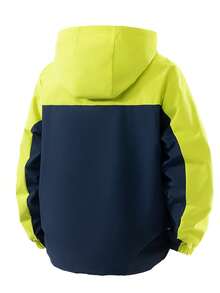 Women's Long Sleeve Drawstring Hooded Jacket, Colorblock Panel Outdoor Travel Coat - Green - View 4