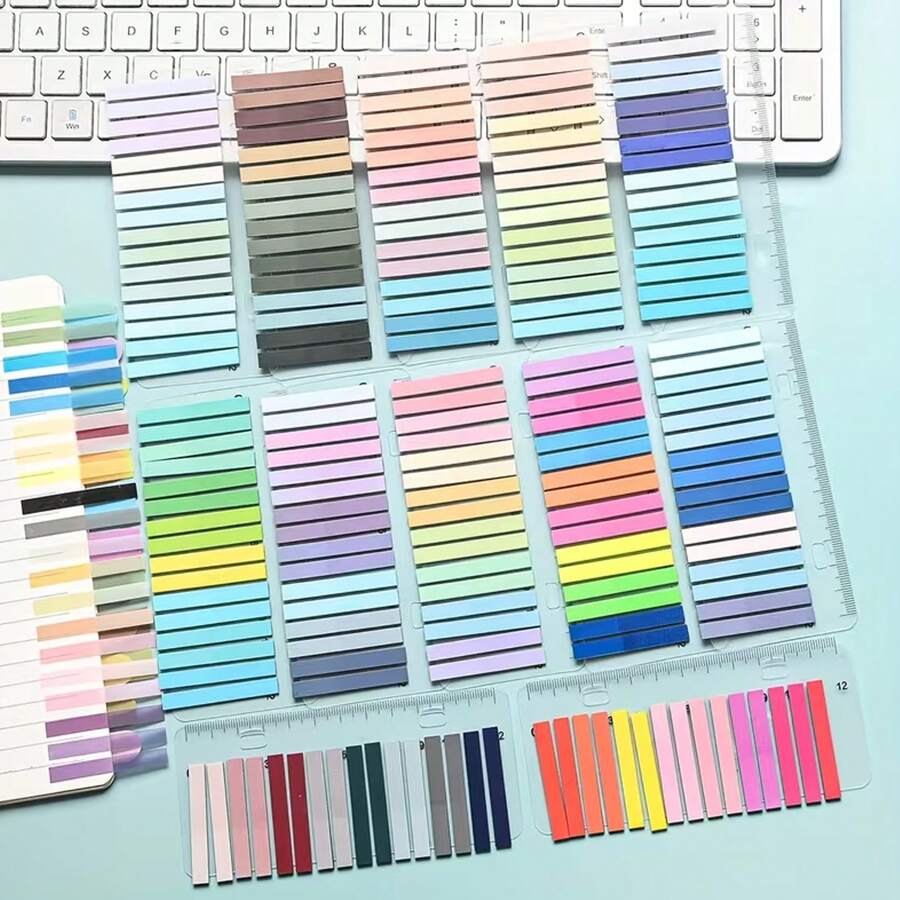 320 Hojas de Pestañas de Índice de Color Morandi PET, Marcadores de Página Transparentes Escribibles Etiquetas Adhesivas con Regla, Pegatinas de Clasificación y Anotación de Libros, Suministros Escolares de Oficina y Estudio - Unitalla - Ver 1