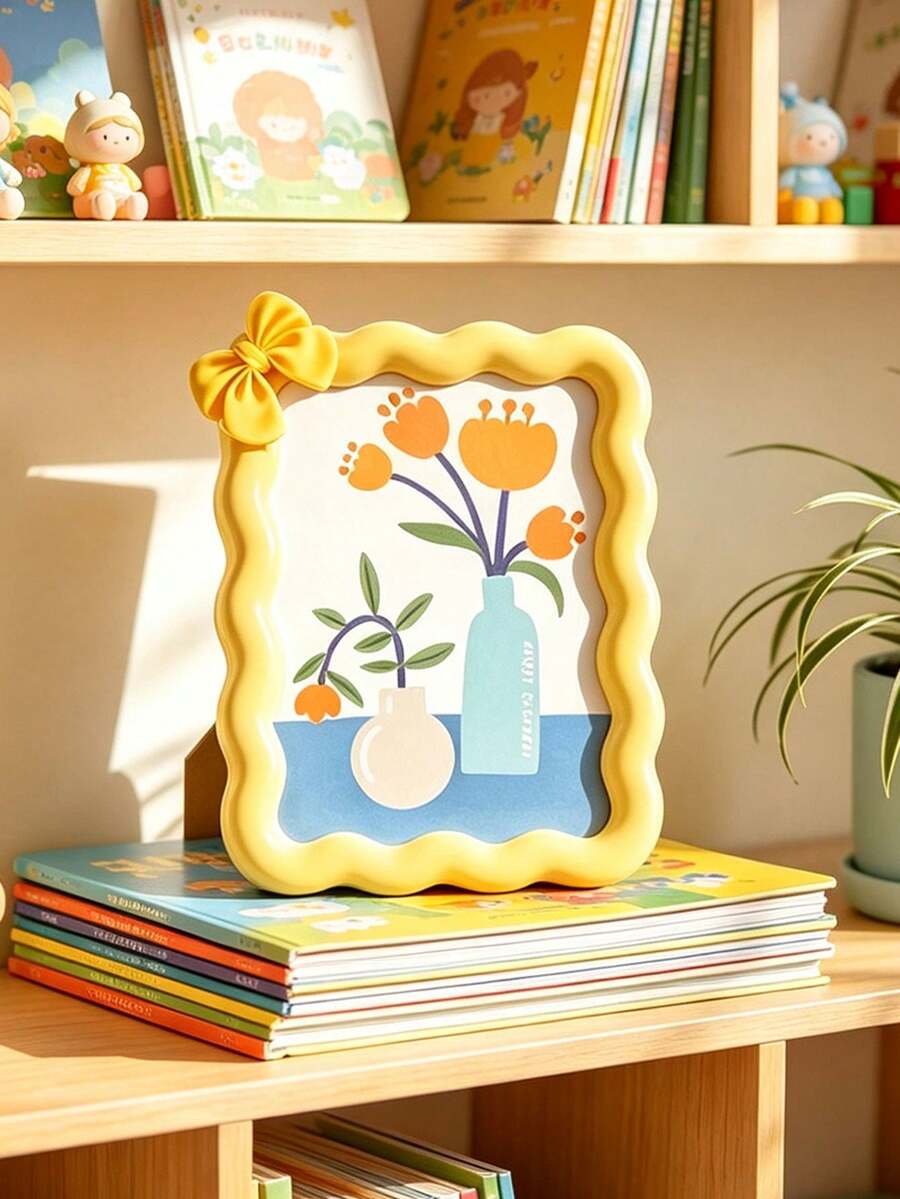 Cute Wavy Bow Photo Frame, Kawaii Colorful Photo Frame, Desktop Display Stand, Back To School Dorm Decor, Cute Gift For Girls, Women's Home Bedroom Decoration, Bow Decor Photo Frame, Desktop Photo Frame, Back To School Dorm Aesthetic Decor, Cute Gift For Girls' Bedroom Home Decor - one-size - View 1