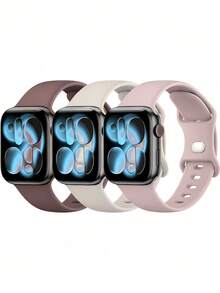 3 件/套时尚硅胶 Apple Watch 表带，男女皆宜，Apple Watch Starp 兼容 46/38/40/41/42/44/45/49 毫米 Apple Watch Ultra/Se/10/9/8/7/6/5/4/3/2/1 - 彩色 - 查看 2