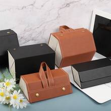Kotak Penyimpanan Kacamata Kulit PU Multi-Slot 3/4/5/6 Slot Organizer Kacamata Formal Bisnis Unisex Kotak Pelindung Kacamata Portabel 1 buah - Hitam - View 1