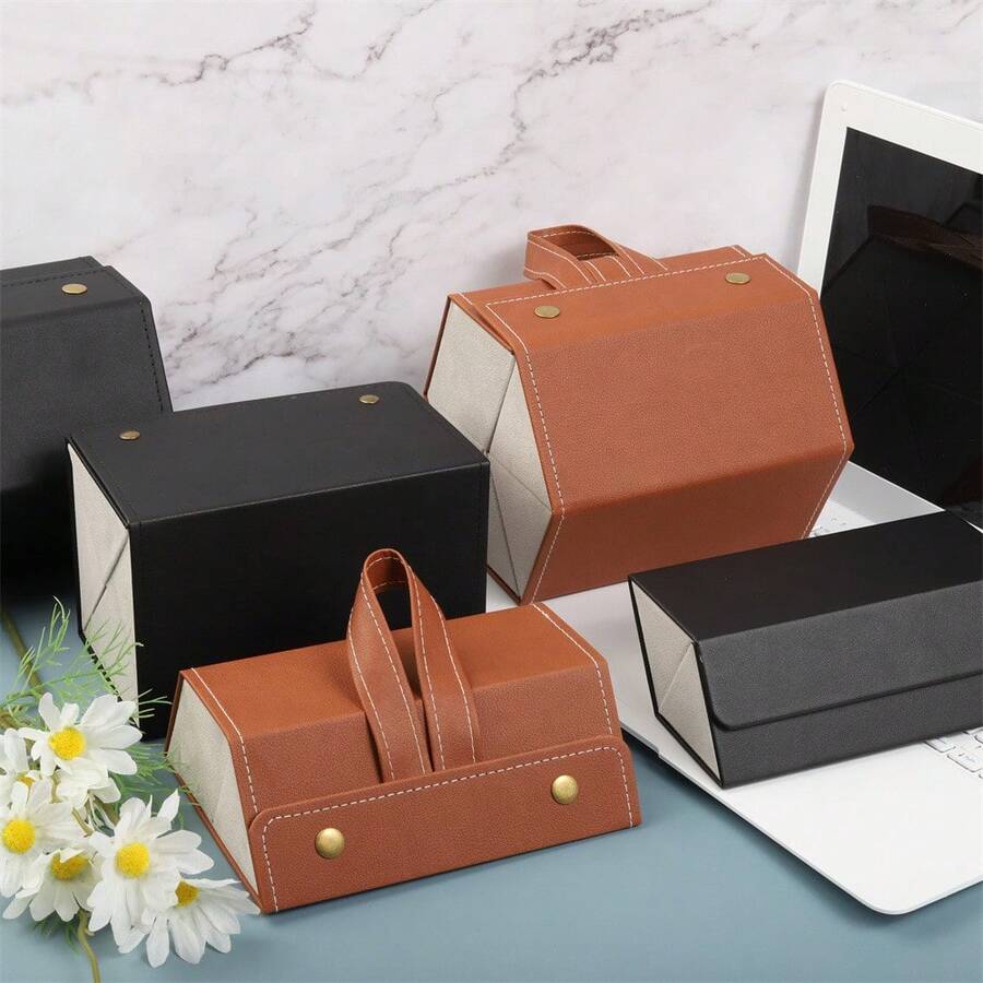 Kotak Penyimpanan Kacamata Kulit PU Multi-Slot 3/4/5/6 Slot Organizer Kacamata Formal Bisnis Unisex Kotak Pelindung Kacamata Portabel 1 buah - Hitam - View 1