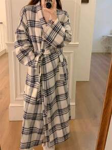 1 pieza Bata de baño para mujer, ropa de estar en casa de estilo europeo minimalista de manga larga, ropa de casa de unicolor ligera para invierno, primavera y otoño, uso en el baño, temporada de regreso a la escuela - Multicolor - Ver 9