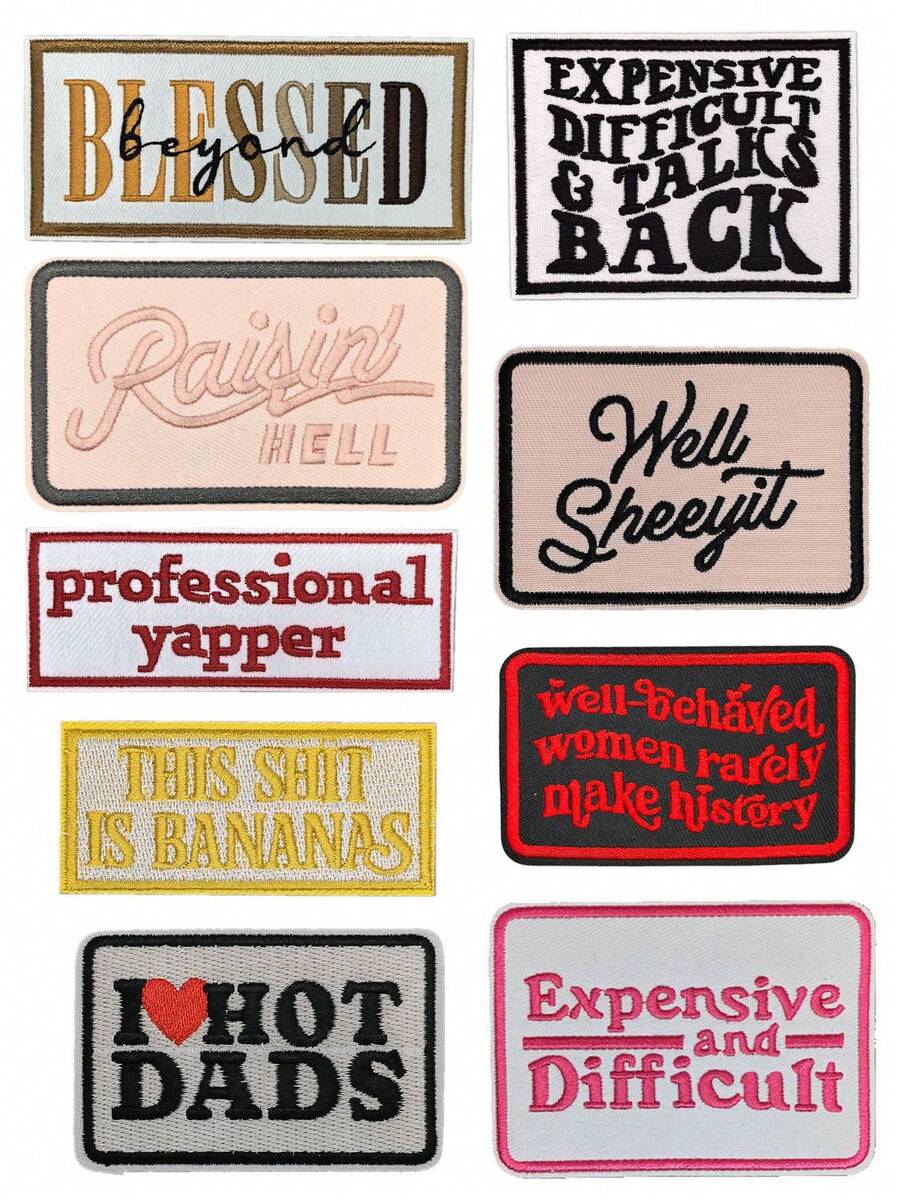 1 Set Of 3/9pcs Multicolored English Letter Series Embroidery Patch Cute Fashion Polyester Badge Applique DIY Clothing Iron On Patches Sew Accessory Cloth Stickers Suitable For Backpacks, Jeans, Jackets, T-Shirts, Hats, Dresses, Etc