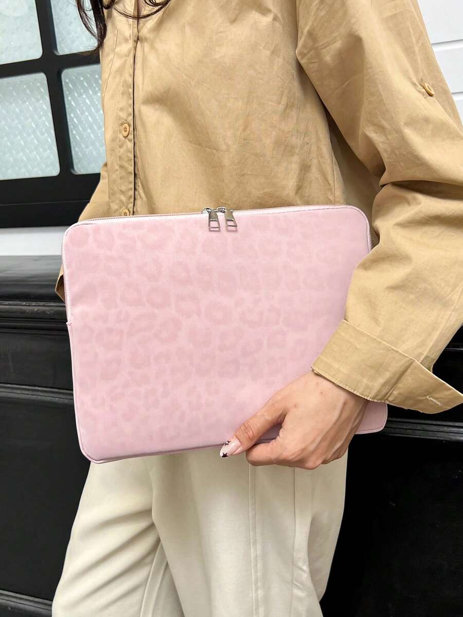 Laptop Case Solid Color Minimalist Luxury Multi-Size Laptop Tablet Storage Bag Computer Bag 11 Inch/13 Inch/15 Inch Computer Bag Leopard Print Velvet Casual Unisex Tablet Protective Sleeve Inner Sleeve Computer Bag Small Bag Document Bag Laptop Sleeve Computer Carrying Bag Compatible With Ipad Air 4 5 Pro Protective Case Shockproof Bag - Pink - View 1