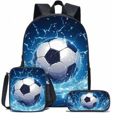 3pcs Football-Black/Golden/Blue Themed Backpack Set With Pencil Case&Storage Bag - Durable Polyester, Lightweight, Fashionable Mixed Colors - Multicolor - View 8