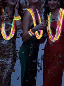 4/8pcs Neon Fluorescent Plastic Bead Necklace & Bracelet Set, Colorful Glowing Bead Jewelry Set, Suitable For 80s Disco Party, Mardi Gras Carnival, Concert Night Events, Retro Costume Accessories, Neon Party Decoration Supplies - Multicolor - View 10
