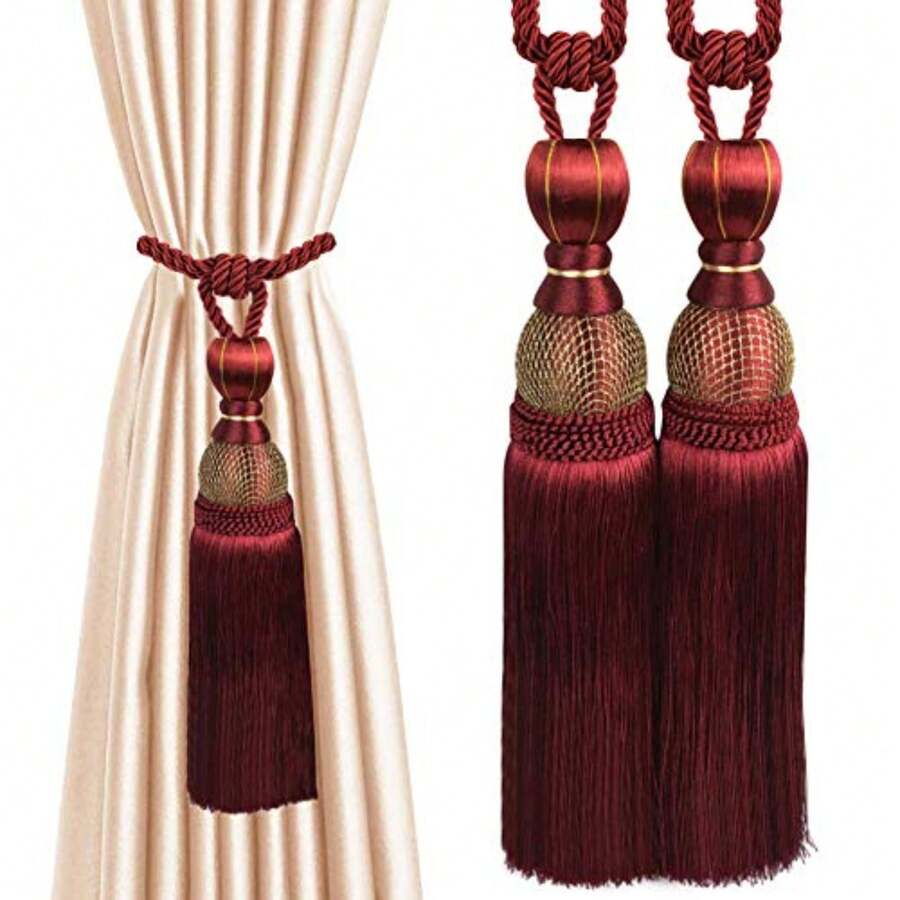 1 Pair Simple Elegant Curtain Cord Tie Drape Holdback Bedroom Curtain Buckle - Wine Red - View 1