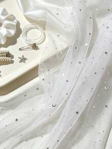 1pc, 2m, 3 Meters, 4m Long Colorful Star Moon Sequin White Mesh Tulle Fabric, Suitable For Birthday Party, Wedding Arch Decoration, Ceremony Backdrop Decoration, Various Banquet Hanging Decoration, Bachelor Party, Social Dance, Anniversary, Valentine's Day, Halloween, Christmas, Dessert Table Arrangement, Aisle/Hanging/Table & Chair Decoration, Home Hanging Curtain Decoration, DIY Cuttable, Multi-Functional Decorative Craft Fabric - White Star Moon Tulle - View 16