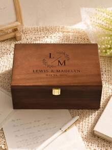 Customized Name And Date Wooden Storage Box, Personalized Commemorative Jewelry Box, Ideal Gift For Wedding, Birthday And Anniversary, Elegant Home Decor - Multicolor - View 5