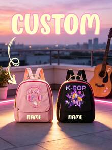1pc Personalized Back To School Backpack, Casual Versatile K-Pop Music Idol Theme Print, Zipper Closure Nylon Material, Adjustable Shoulder Straps, Hand-Carry, Suitable For Dancing, Shopping, Outdoor Trips, Daily Use. Birthday Gift. - Multicolor - View 2