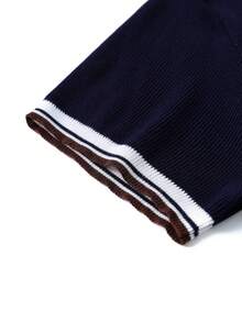 Camvyn Men's Summer Contrast Color Round Neck Slim Fit Short Sleeve Knit T-Shirt, Suitable For Casual Outings And Daily Wear - Navy Blue - View 4