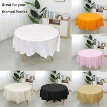 1pc Disposable Round White Plastic Tablecloth, 84 Inch/213cm Large Size, Suitable For Parties, Weddings, Christmas And Other Events - 84 Inches / 213 cm - View 6