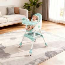 Nawahev 4-In-1 Foldable Baby High Chair With Adjustable Height, Removable Double Tray, Detachable PU Seat Cushion & Lockable Wheels For Babies & Toddlers - Mint Green - View 7